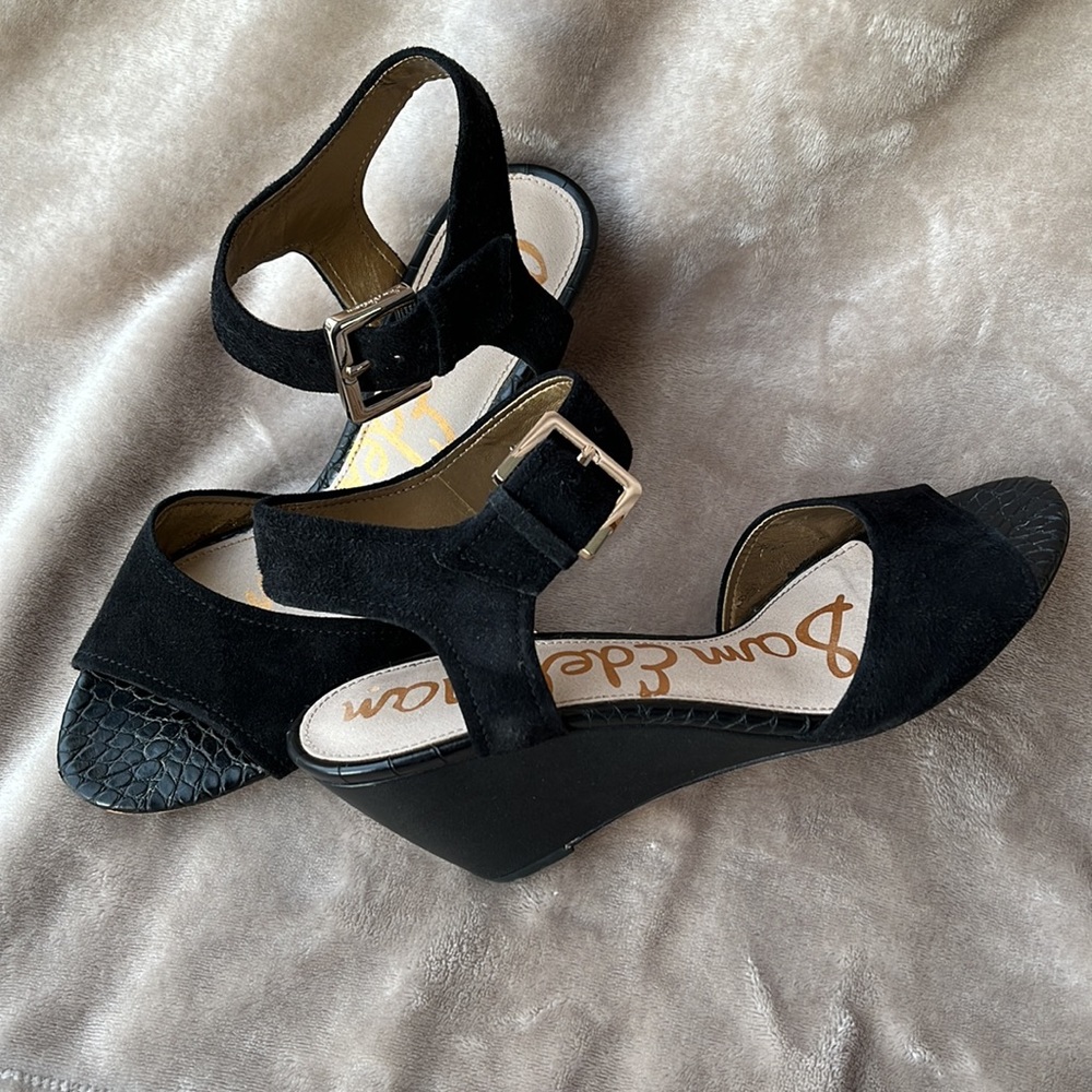 Sam Edelman Shirley Suede Ankle Strap Wedge Sandals, Size 9M